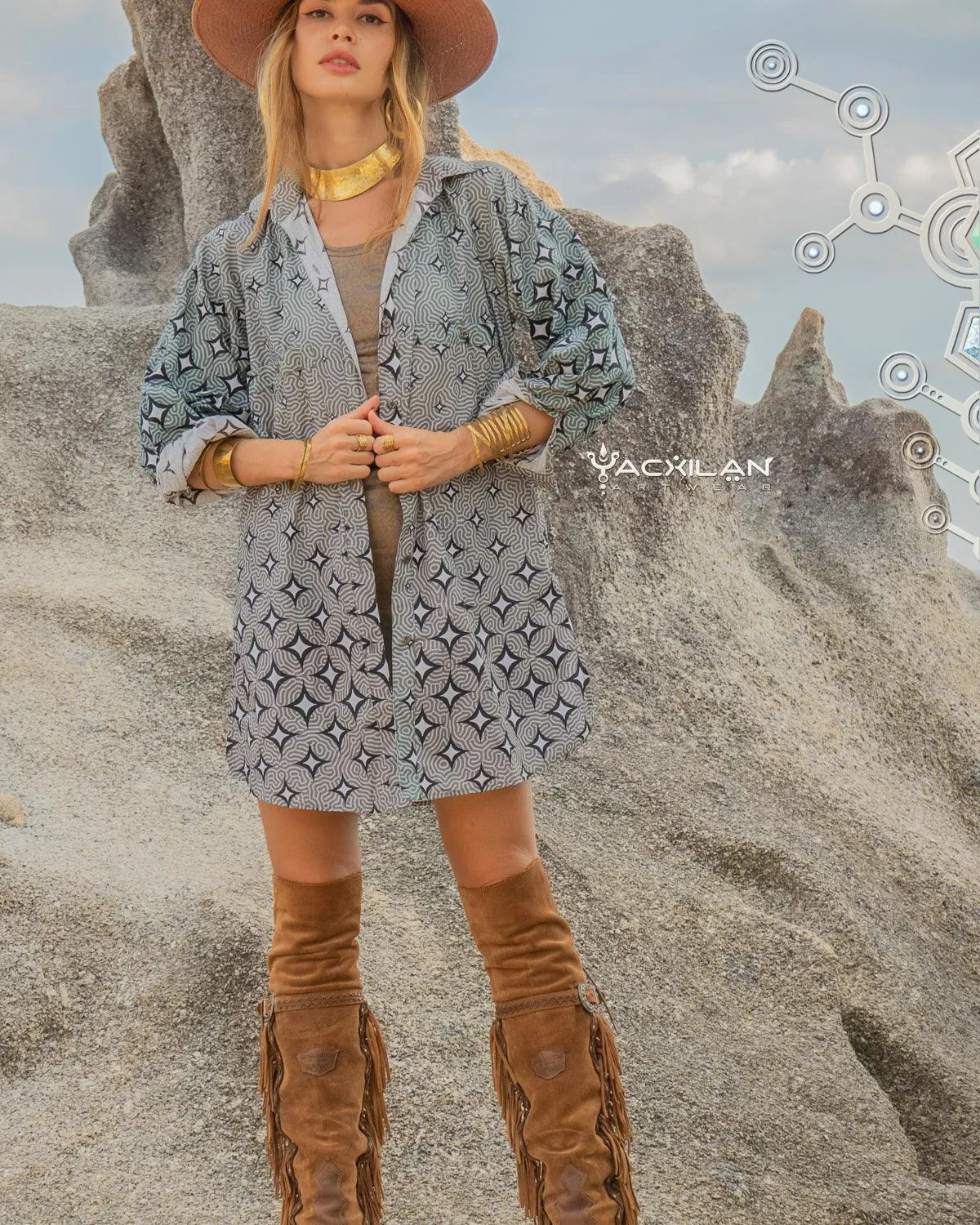 Shirt Woman Longsleeve Piratechic / Cotton Popeline - STARLIGHT