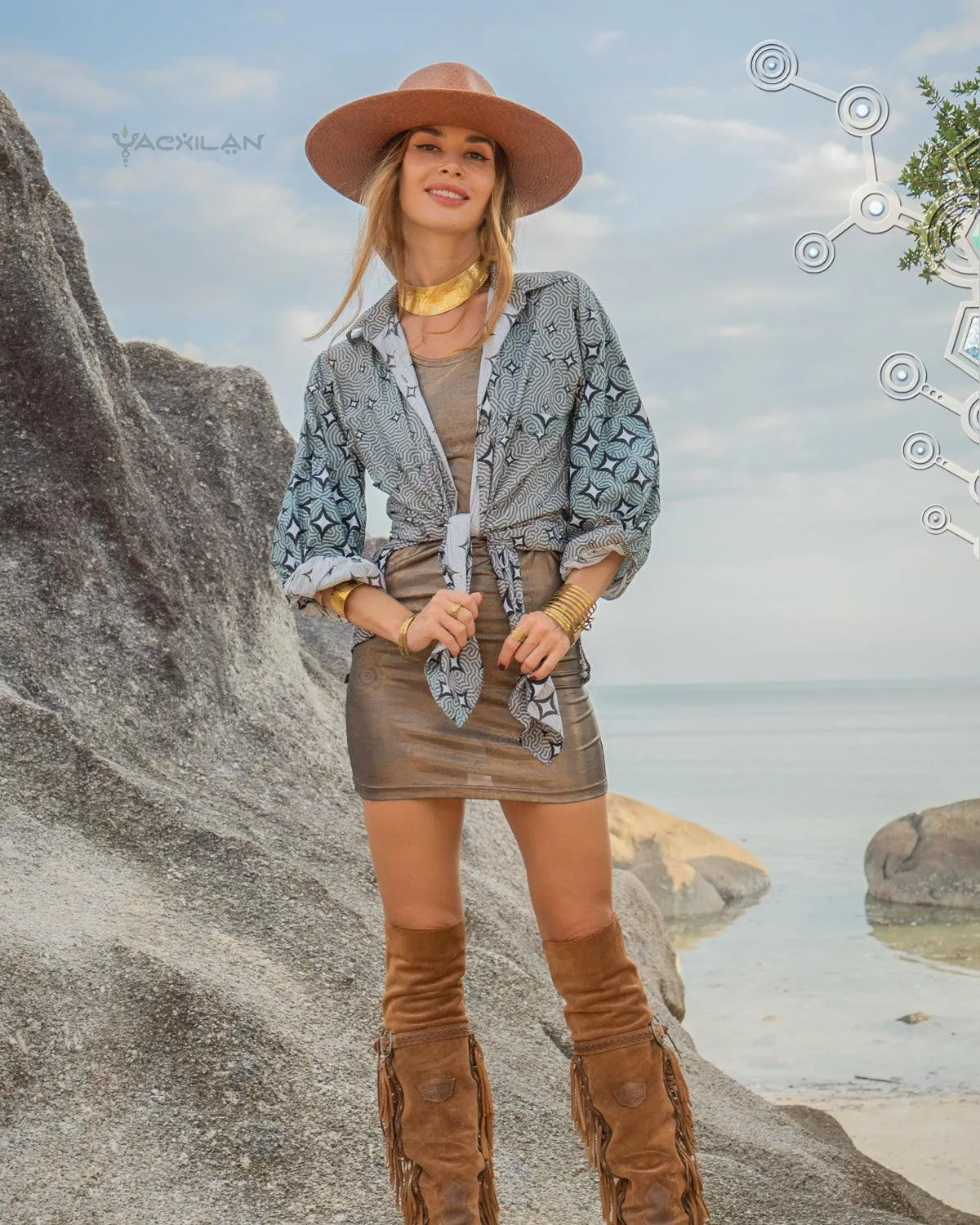 Shirt Woman Longsleeve Piratechic / Cotton Popeline - STARLIGHT