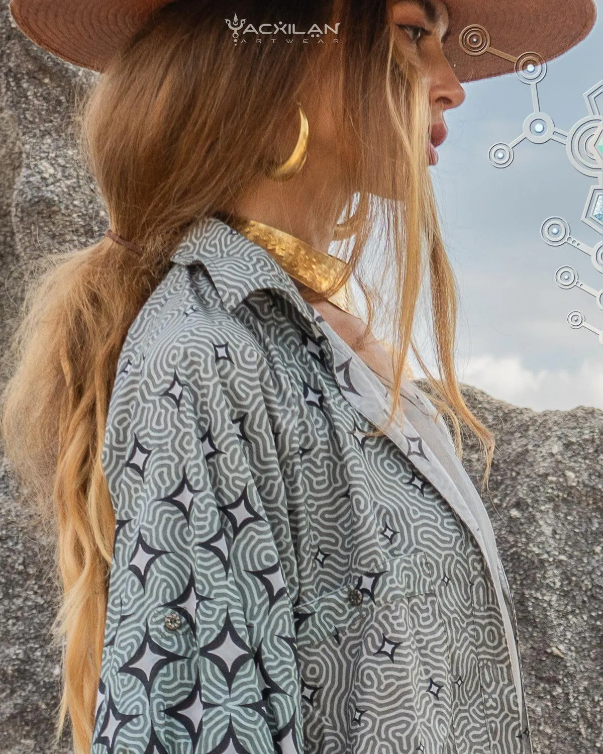 Shirt Woman Longsleeve Piratechic / Cotton Popeline - STARLIGHT