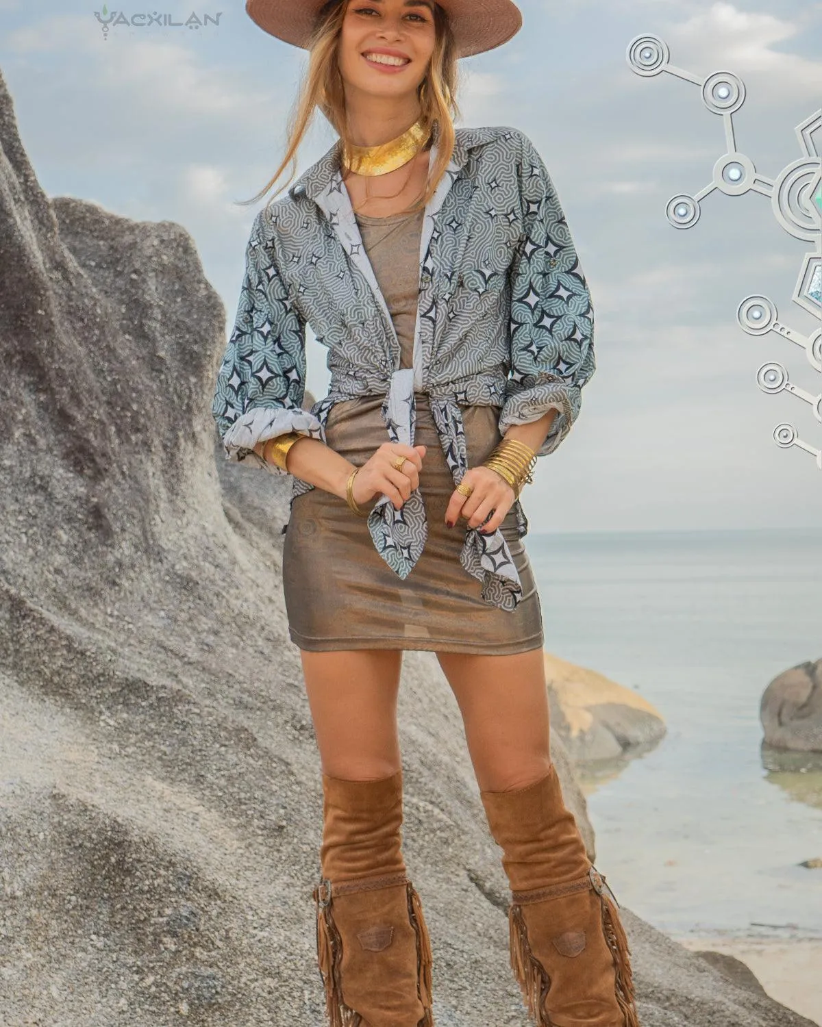 Shirt Woman Longsleeve Piratechic / Cotton Popeline - STARLIGHT