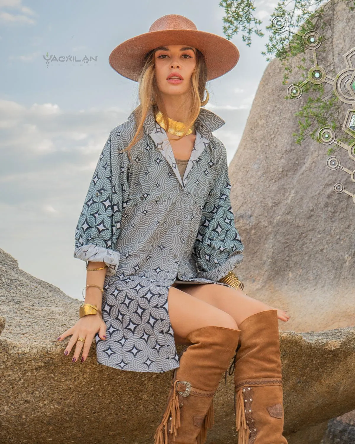 Shirt Woman Longsleeve Piratechic / Cotton Popeline - STARLIGHT