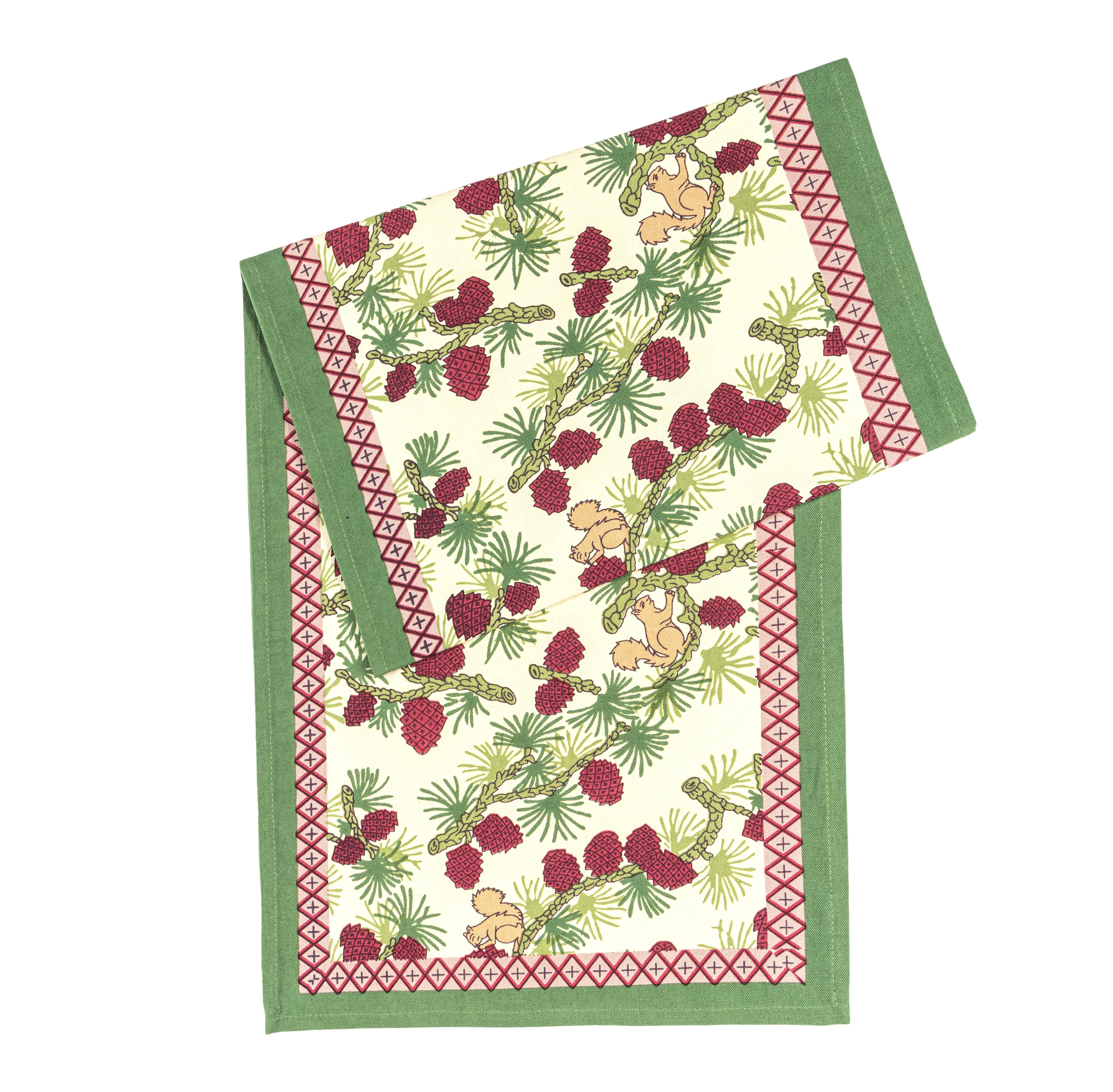 Squirrel & Pinecone Red & Brown Runner