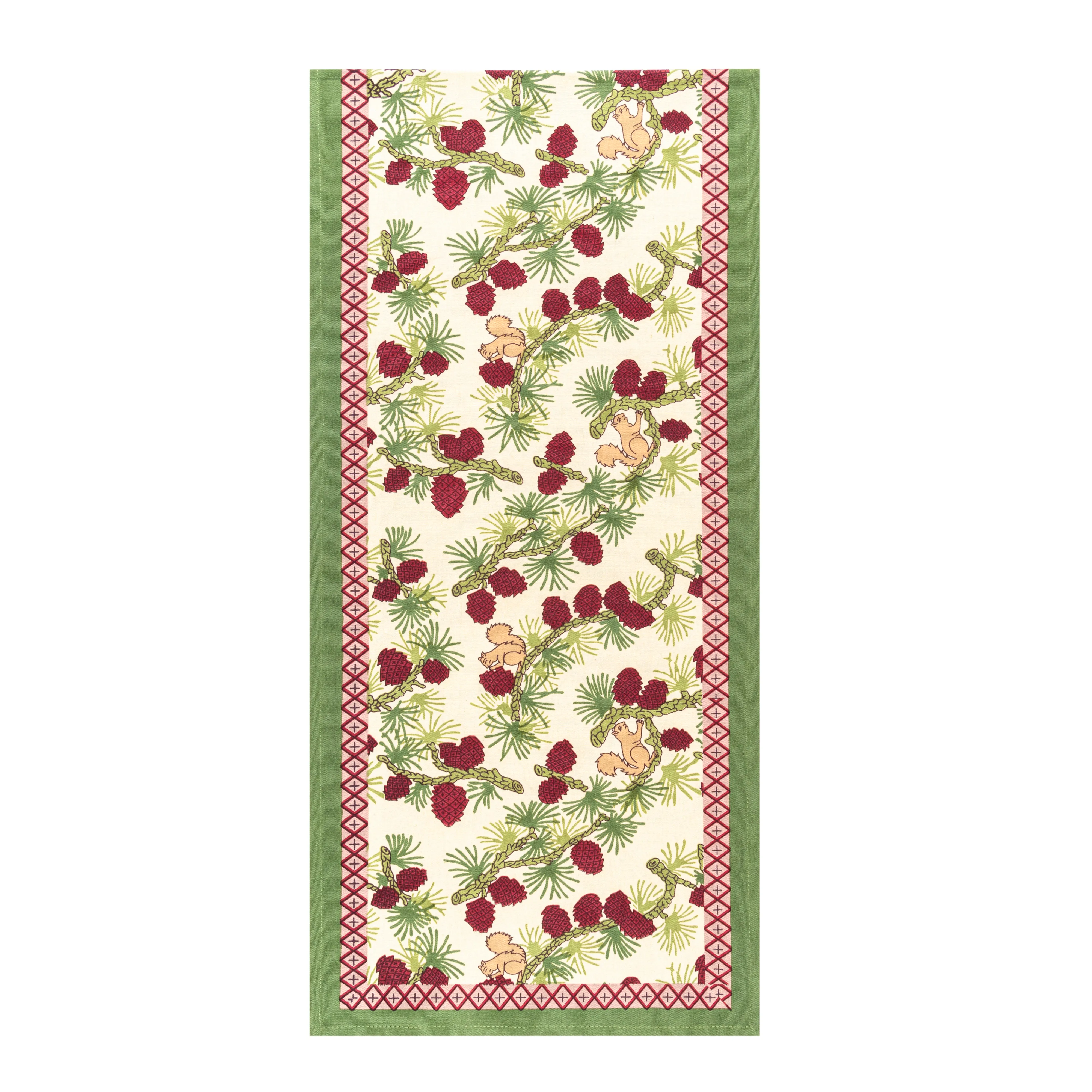 Squirrel & Pinecone Red & Brown Runner
