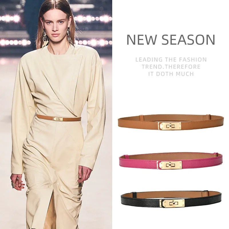 Thin Belt Women's Genuine Leather Korean Fashion Girdle Thin Belt Women's with Dress Decoration