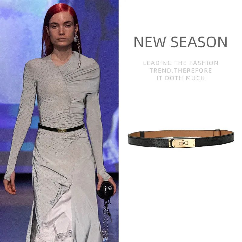 Thin Belt Women's Genuine Leather Korean Fashion Girdle Thin Belt Women's with Dress Decoration