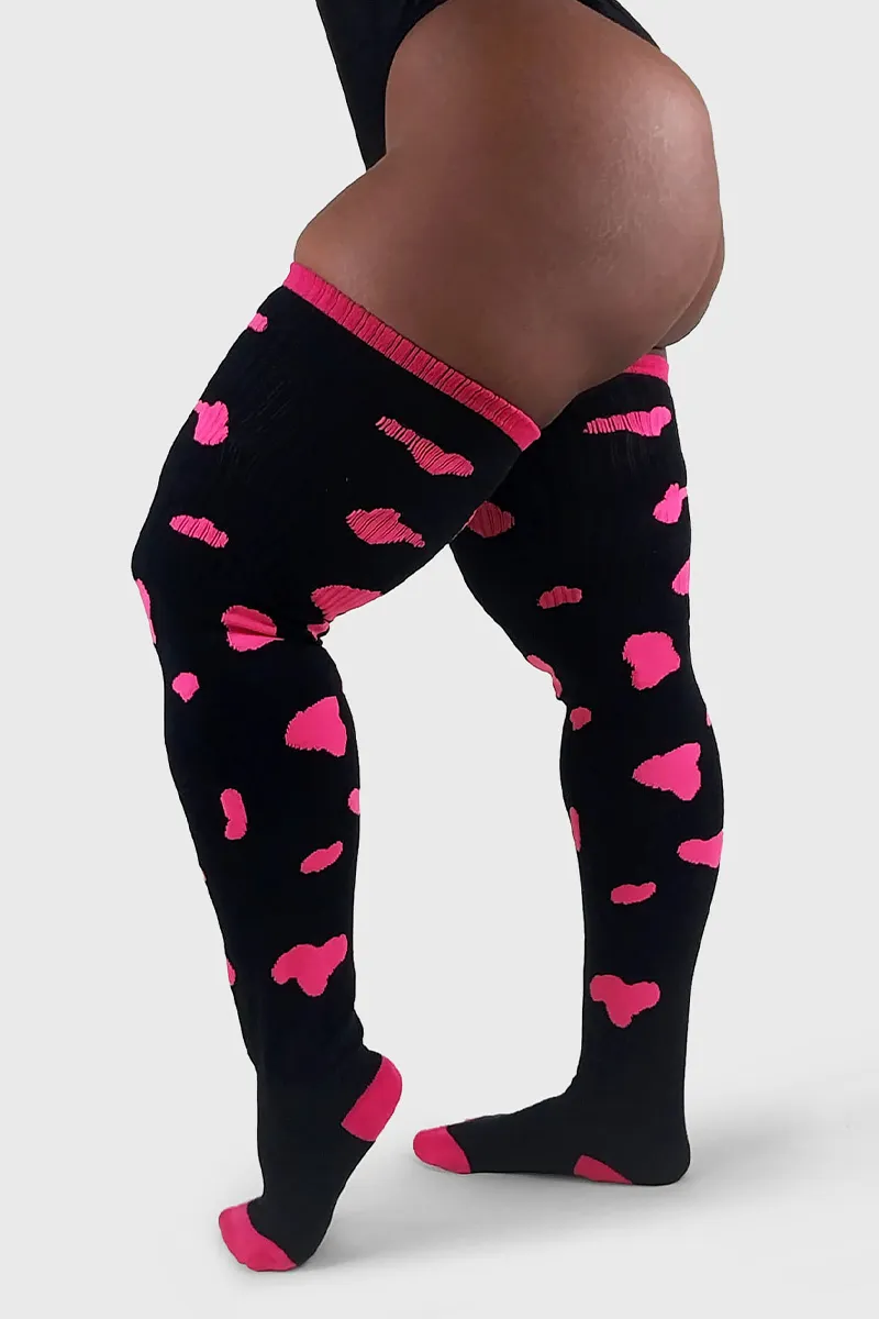 Thunda Tūbbies - Cow Print (Black w/Neon Pink Spots)