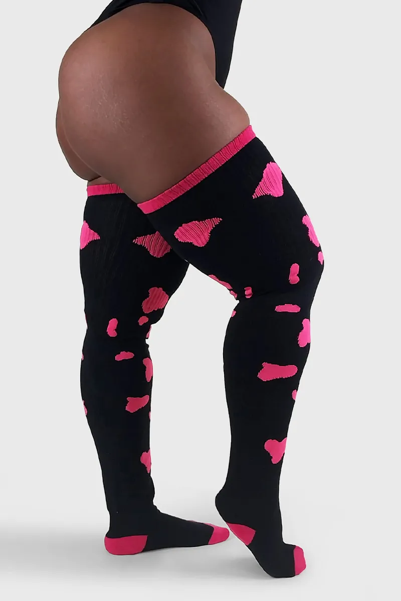 Thunda Tūbbies - Cow Print (Black w/Neon Pink Spots)