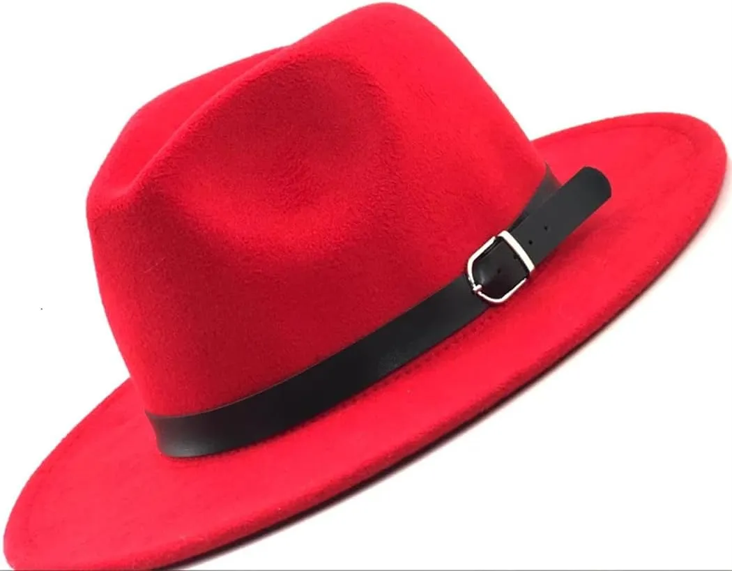 Unisex Fashion Fedoras Hat Wide Brim Belt Woolen Blend Cap Women's Outdoor Casual Sun Hat Men's Jazz Hat