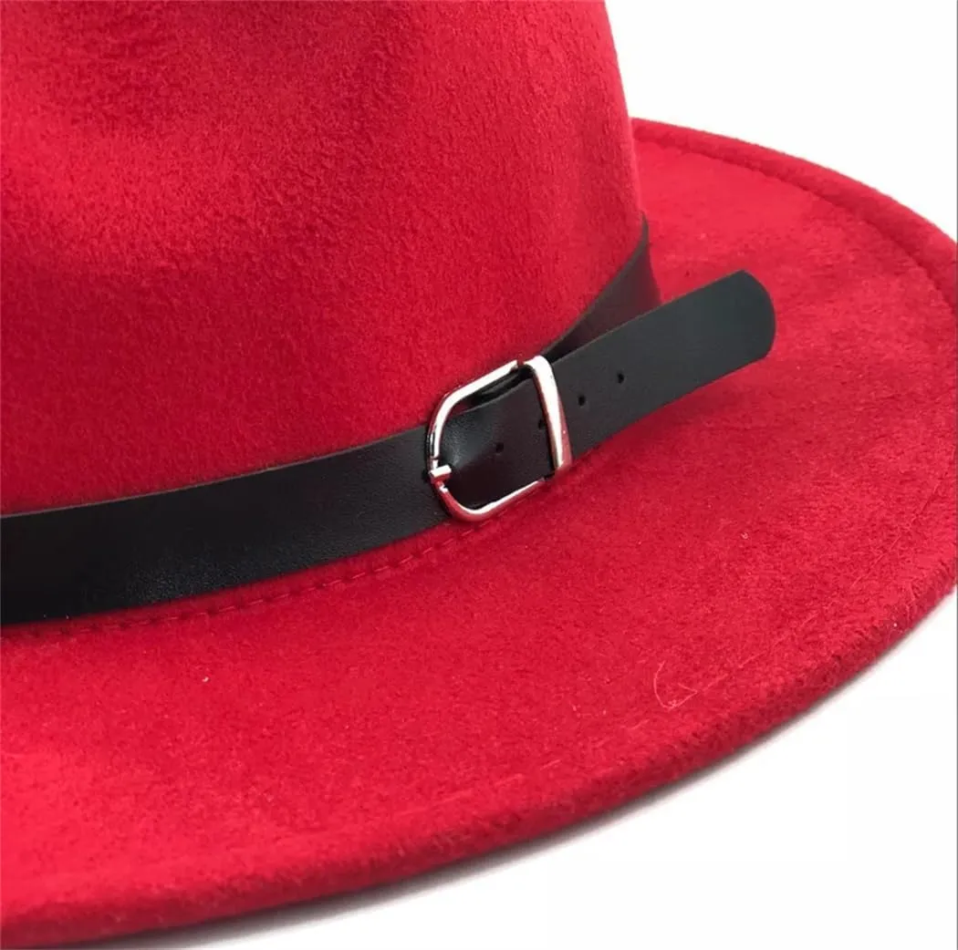 Unisex Fashion Fedoras Hat Wide Brim Belt Woolen Blend Cap Women's Outdoor Casual Sun Hat Men's Jazz Hat