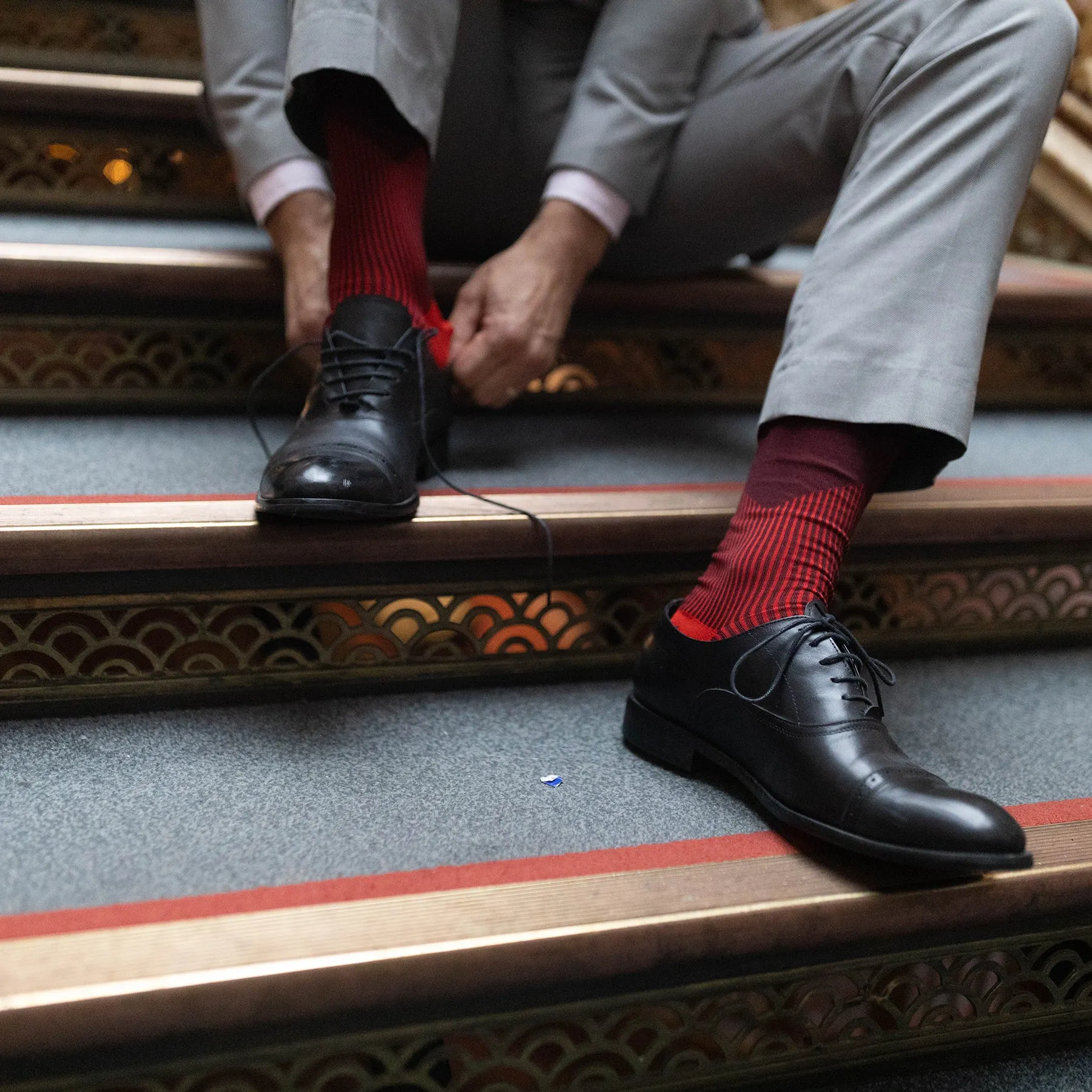V-Stripe Men's Socks -  Burgundy