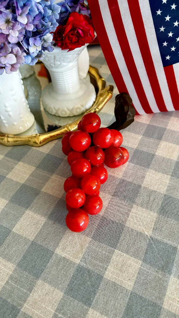 Vintage Grape Figurine, Marble Glass, Red with Brown Stem, MCM