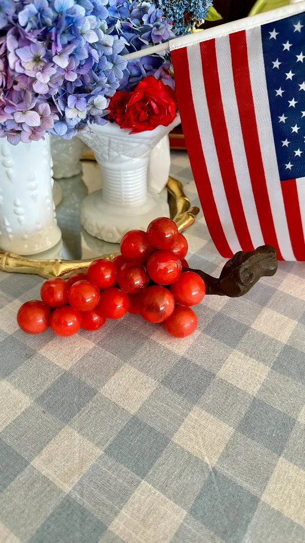 Vintage Grape Figurine, Marble Glass, Red with Brown Stem, MCM