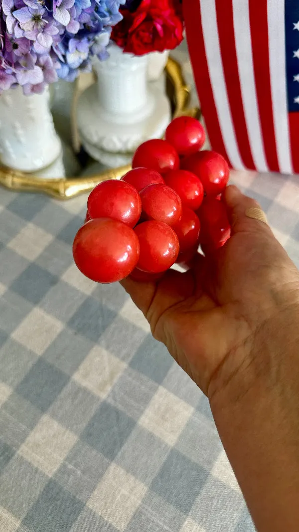 Vintage Grape Figurine, Marble Glass, Red with Brown Stem, MCM