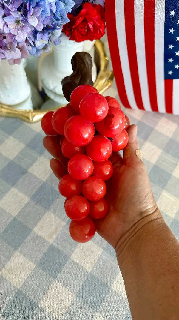 Vintage Grape Figurine, Marble Glass, Red with Brown Stem, MCM