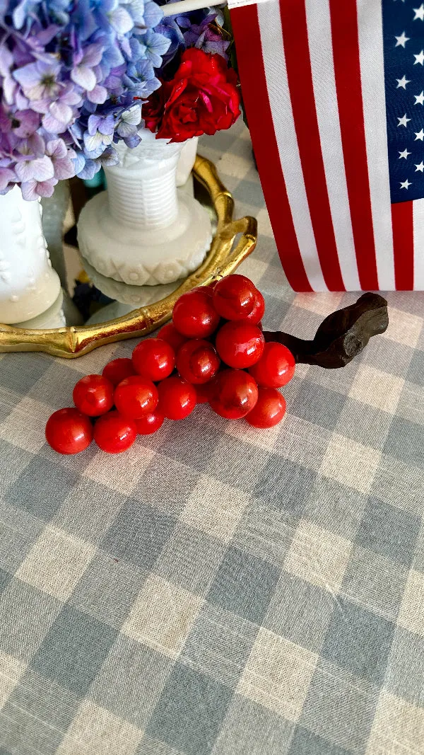 Vintage Grape Figurine, Marble Glass, Red with Brown Stem, MCM