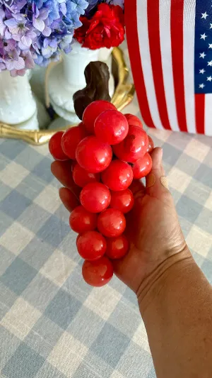 Vintage Grape Figurine, Marble Glass, Red with Brown Stem, MCM