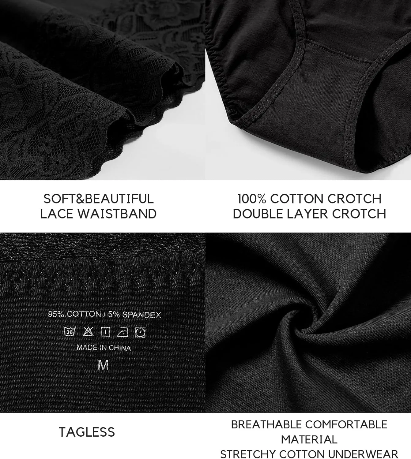 Wealurre Womens Underwear Cotton Bikini Panties for Women High Waisted Lace Hipster Stretch Briefs for Ladies 5 Pack