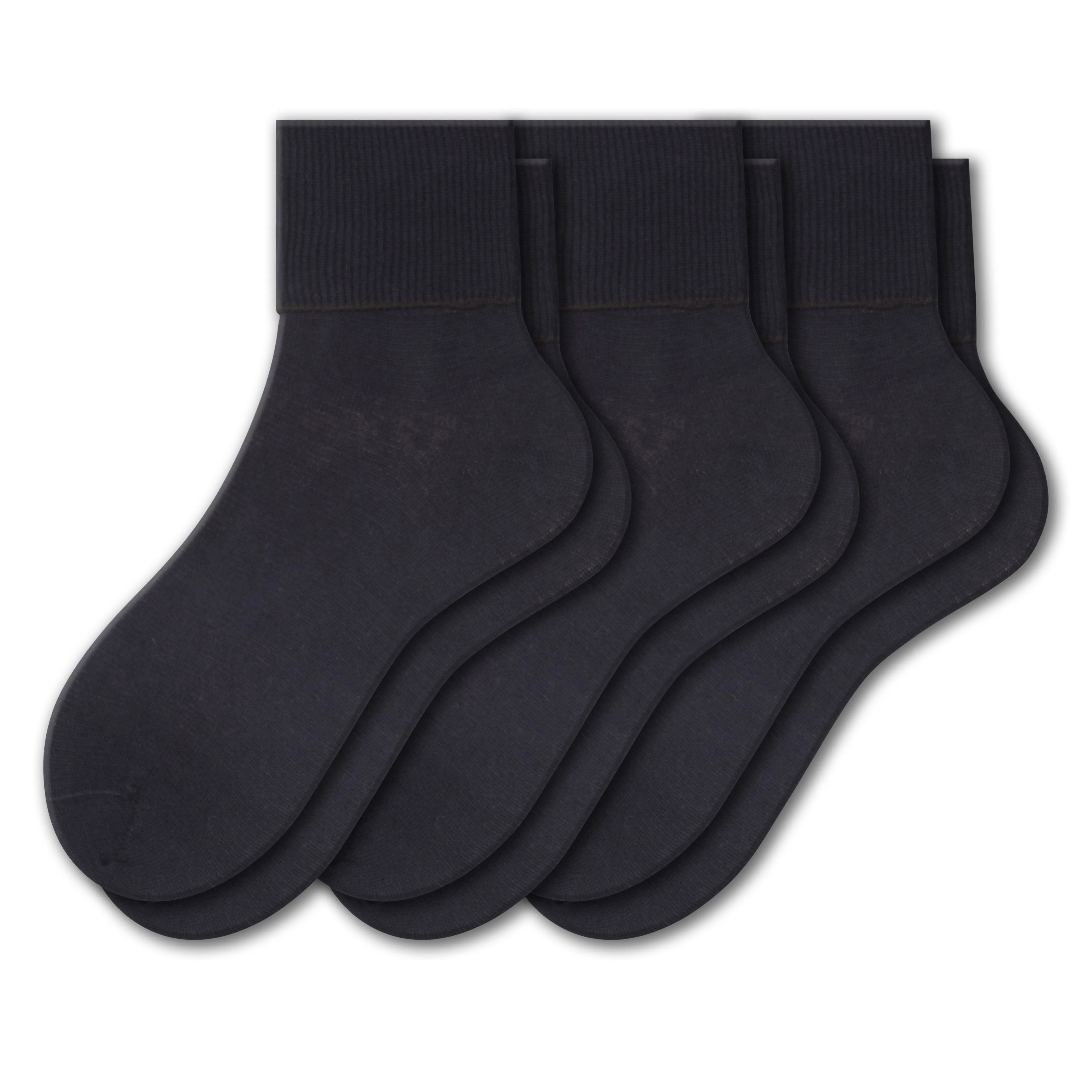 Women's 100% Combed Cotton Ankle Turn Cuff 3 Pair Pack