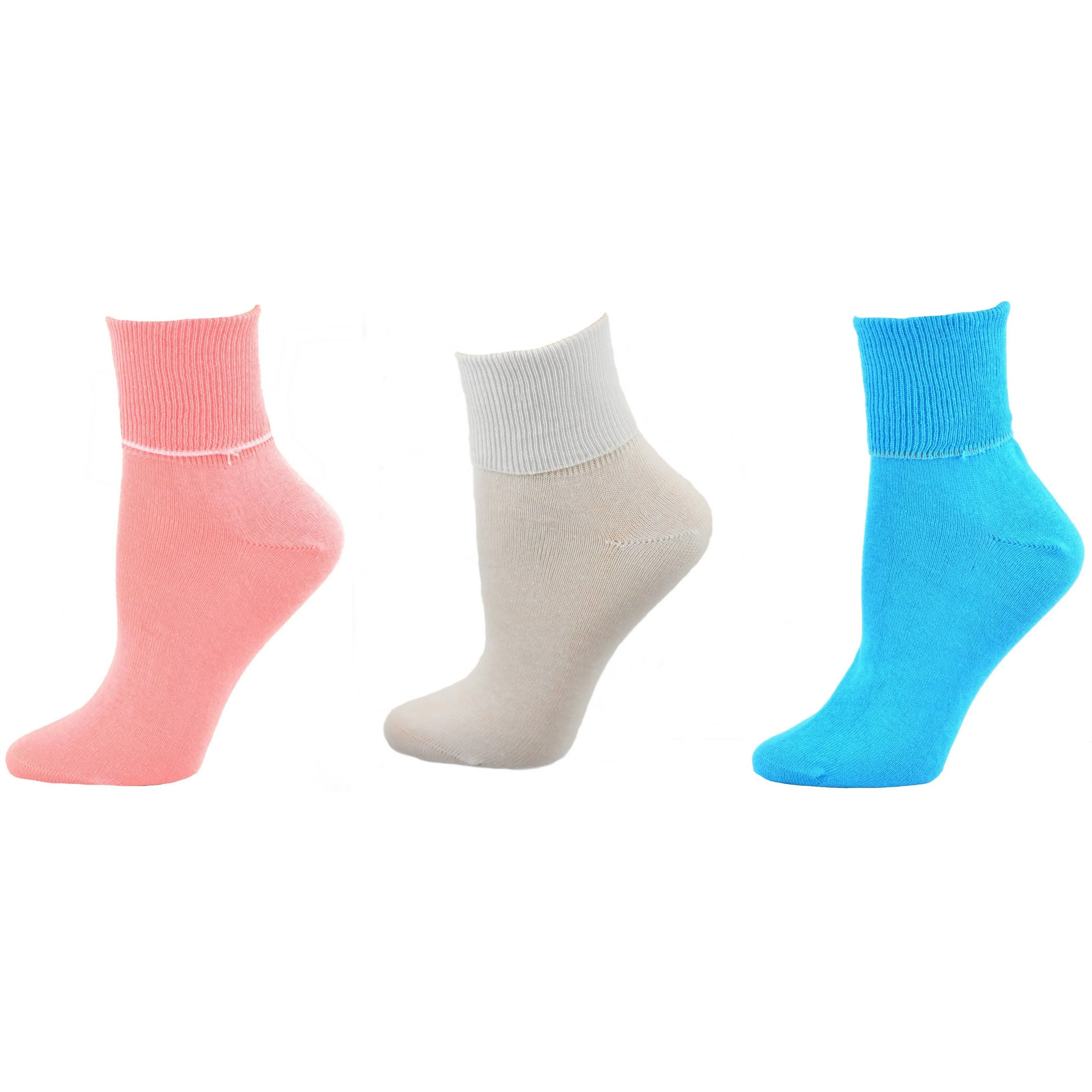 Women's 100% Combed Cotton Ankle Turn Cuff 3 Pair Pack