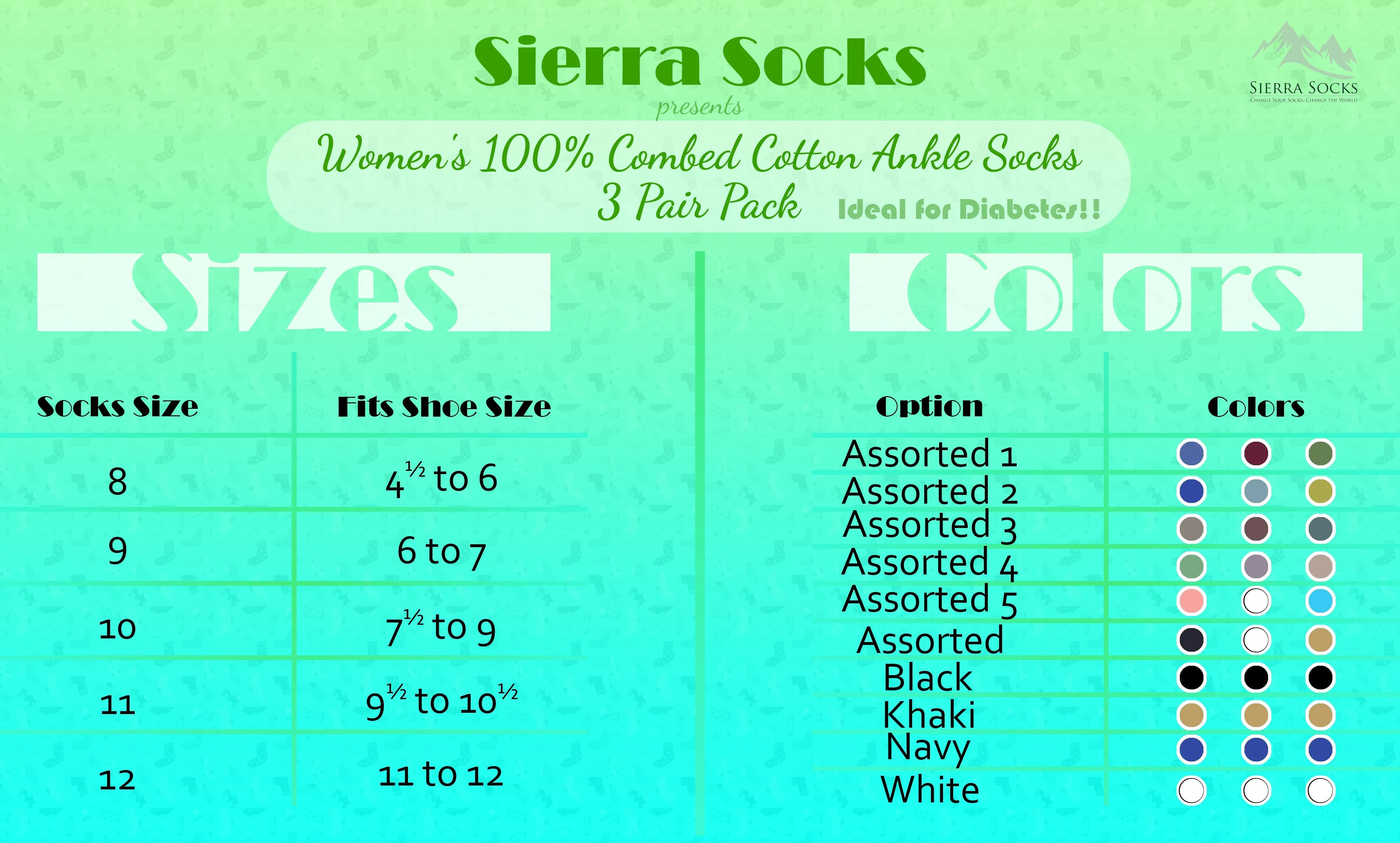 Women's 100% Combed Cotton Ankle Turn Cuff 3 Pair Pack