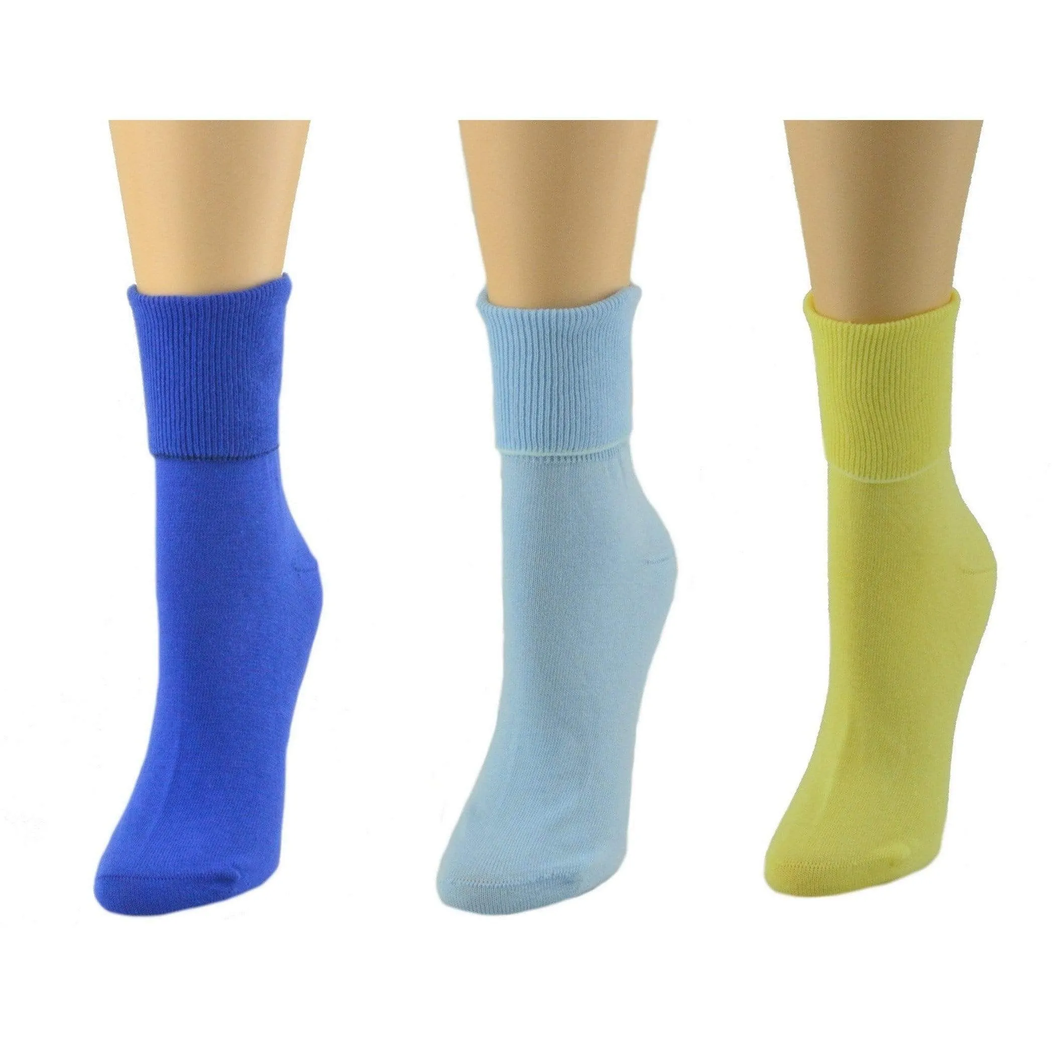 Women's 100% Combed Cotton Ankle Turn Cuff 3 Pair Pack