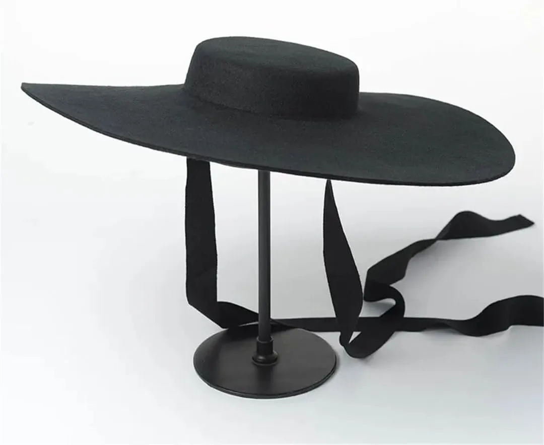 Women's Classic Wool Fedora Hat Large Brim Shallow Top Soft Casual Party Flat Top Hat