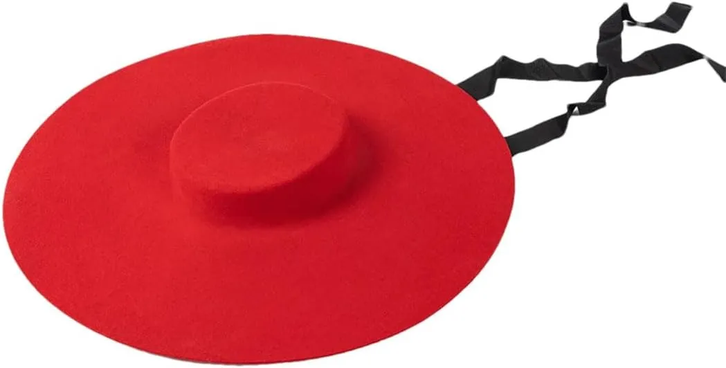 Women's Classic Wool Fedora Hat Large Brim Shallow Top Soft Casual Party Flat Top Hat