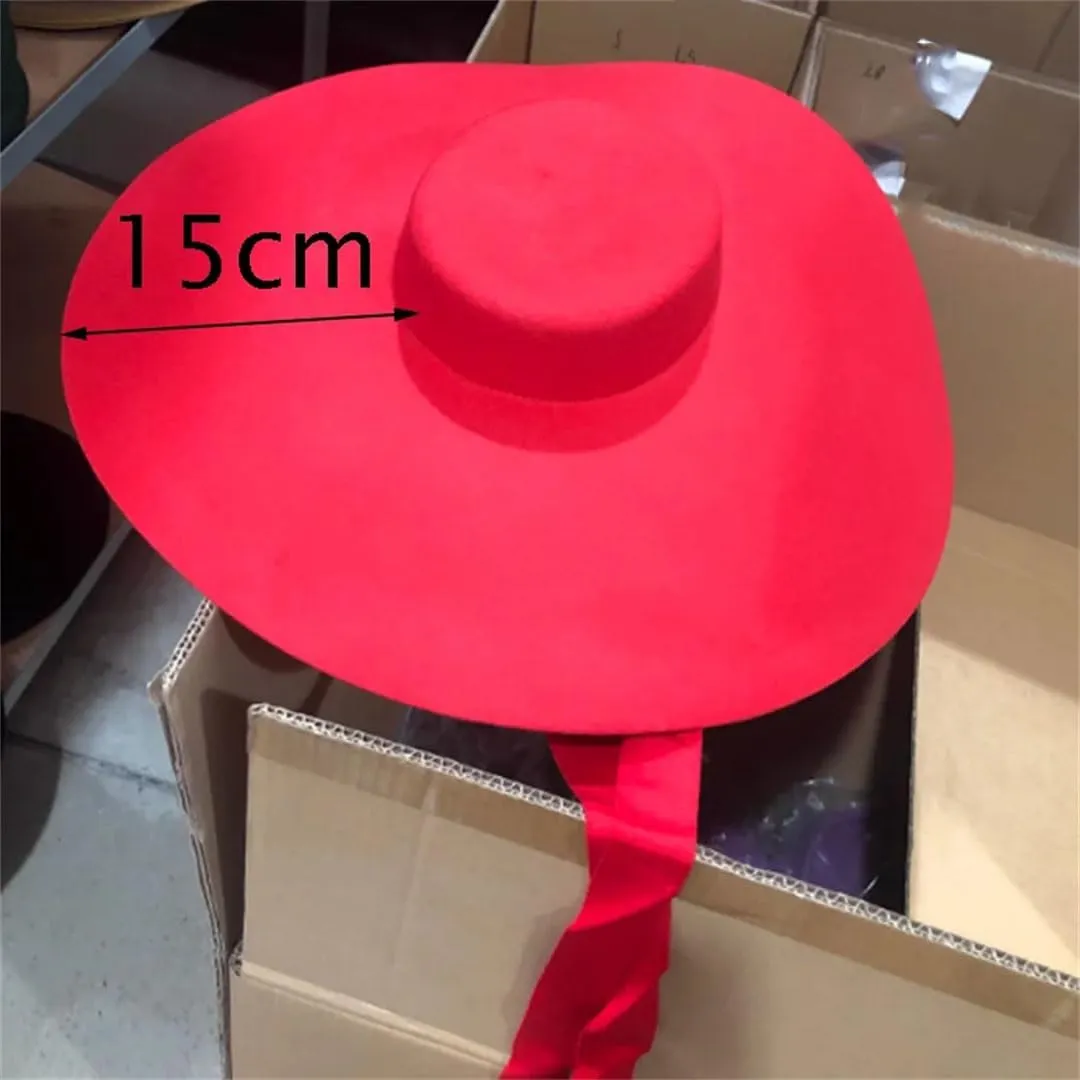 Women's Classic Wool Fedora Hat Large Brim Shallow Top Soft Casual Party Flat Top Hat