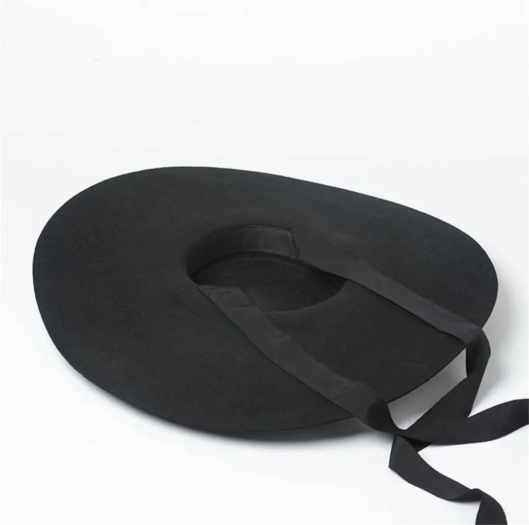 Women's Classic Wool Fedora Hat Large Brim Shallow Top Soft Casual Party Flat Top Hat