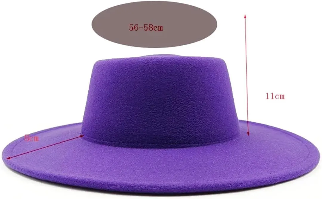 Women's Fedora Hat Jazz Hat Men's Classic Flat Top Fedora Hat Classic Wide Brimmed Soft Woolen Hat