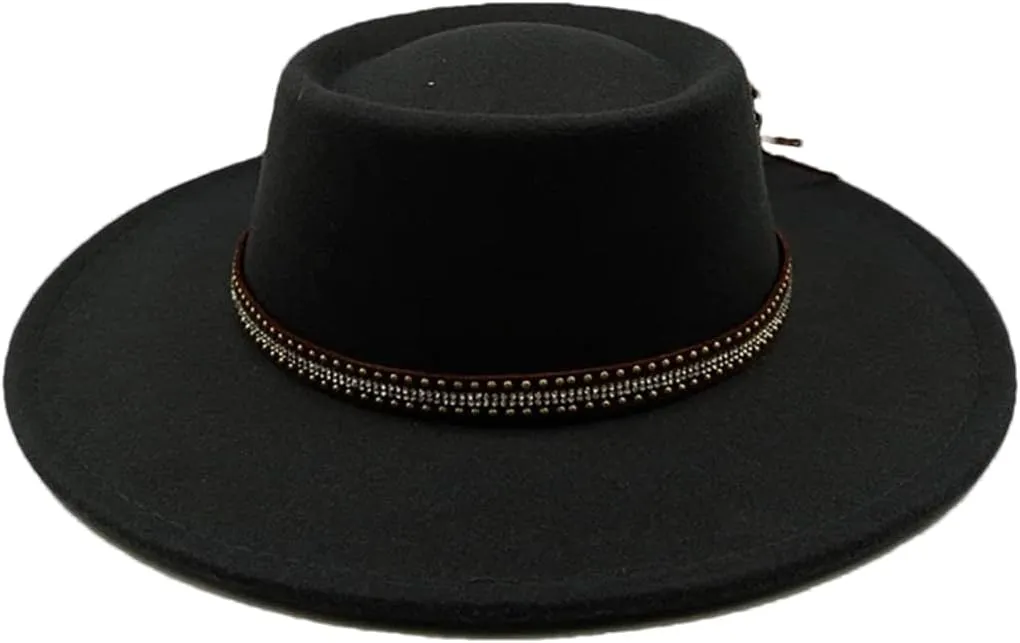 Women's Fedora Hat Jazz Hat Men's Classic Flat Top Fedora Hat Classic Wide Brimmed Soft Woolen Hat