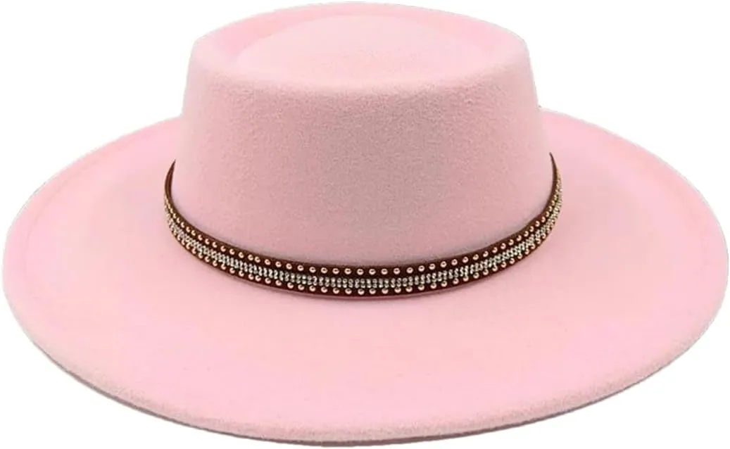 Women's Fedora Hat Jazz Hat Men's Classic Flat Top Fedora Hat Classic Wide Brimmed Soft Woolen Hat