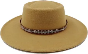 Women's Fedora Hat Jazz Hat Men's Classic Flat Top Fedora Hat Classic Wide Brimmed Soft Woolen Hat