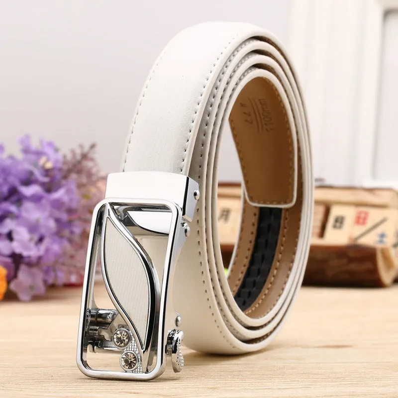Women's Leather Belt Casual Versatile Double-Sided Two-Layer Lychee Pattern Comfort Click Belt