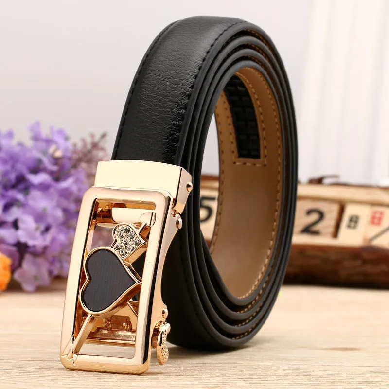 Women's Leather Belt Casual Versatile Double-Sided Two-Layer Lychee Pattern Comfort Click Belt