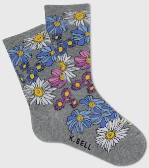 Women's Springtime Floral Crew Socks Gray Heather